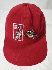 Vintage Looney Tunes Post Stamp Collection Hat 90s Bugs Bunny Taz Snapback Red - Picture 1 of 7
