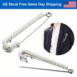 Silver Safety Pin Large Brooch Pearl Ornament Fashion Jewelry Valentines Day Gif - Picture 1 of 9