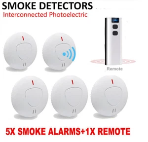 5x wireless interconnected photoelectric smoke alarm with remote 10 year battery - Picture 1 of 15