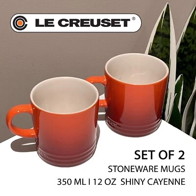 JUEGO DE 2 nuevas tazas de café de gres Le Creuset 12 oz, 350 ml cayena brillante Foto 1 de 4
