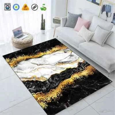 Black and Gold Marble, Home Decor rug, area rug, bedroom rug, abstract rug - Image 1 of 2