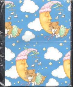 VTG Baby Shower Sleeping Bears Moon & Stars Gift Wrap 1 Sheet Pack 8.33 Sq Ft - Picture 1 of 2