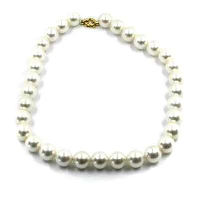 Collier or Jaune, 18K, Avec Perles Blanches Synthétiques De 10.5 MM, 40-50-60 CM - Photo 1/4