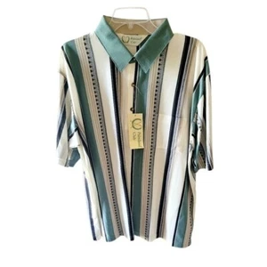 Palmland Club Green Striped Men's Polo Golf Performamce Shirt New With Tags Vtg - Picture 1 of 8