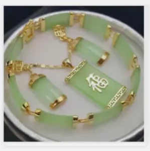 Conjunto de collar colgante de fortuna con incrustaciones de jade verde natural AAA - Imagen 1 de 6