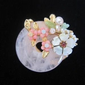 Natural Rose quartz Pink Crystal Safety Button Lucky clasp Two Way Buckle Brooch - Picture 1 of 7