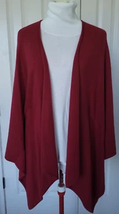 ROTER PULLOVER MIT UMSCHLAG VORNE OFFEN KIMONOÄRMEL KASCHMIR SEIDE RUBINROT ONE SIZE - Bild 1 von 9