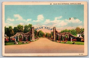 CASTALIA OHIO ERIE COUNTY OH Blue Hole Entrance vintage linen UNP Postcard A42 - Picture 1 of 2