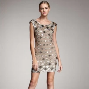 Mini Vestido Alice + Olivia 2 Vista de Seda con Cuentas Retro Aleta Brillante Ropa de Crucero - Imagen 1 de 13