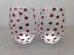 2 Pack: Season Of Love "Pink Lips" Stemless Wine Glasses, 19.6 fl oz -R1P5 - Picture 1 of 3