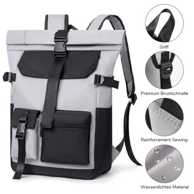 NULSTA Herren Rucksack Wasserdicht Sport Arbeit Freizeit Rolltop Schulrucksack Tasche