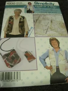 CRAZY QUILT VESTS BAGS Simplicity 4930 Sewing Pattern UNCUT - Picture 1 of 2