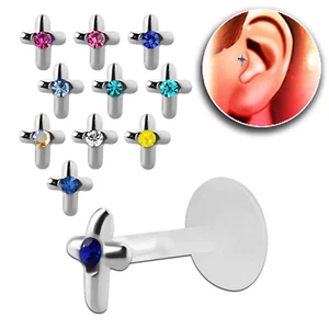 Piercing TRAGUS Labretstecker Kreuz Ohrpiercing Lippe Helix Labret Wange Nase - Picture 1 of 1