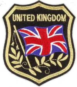 UK Vereinigtes Königreich Flagge im Schild gestickte Aufnäher 3,25"x2,75" zum Aufbügeln - Bild 1 von 1