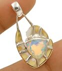 Two Tone 2CT Fire Opalite 925 Sterling Silver Pendant 1 1/3" Long NW7-4