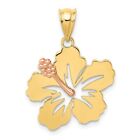 14K Yellow and Rose Gold Polished Hibiscus w/ Anther Flower in Bloom Pendant