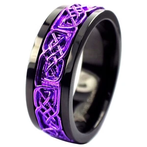 Purple Norse Viking Spinner Ring Black Stainless Steel Celtic Anti Anxiety Band - Picture 1 of 4