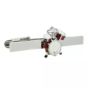 Coloured Red Drum Kit Music Tie Clip Rhodium Plated XT46 - Picture 1 of 1