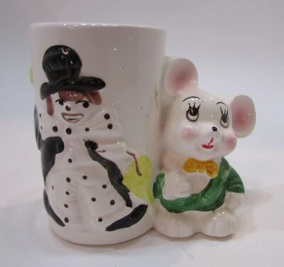 Soporte de cepillo de dientes manual clásico ratón payaso cerámica pintado a mano vintage años 80 Foto 1 de 4