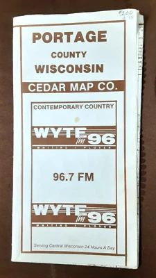 Vintage 1970's-80s PORTAGE County, WI. HIGHWAY MAP~Many Ads~WYTE-FM 96~Wisconsin - Image 1 of 4