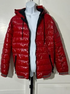 Stylish Red Calvin Klein Jacket - Shiny, Waterproof, and Warm (7°F) - Size L - Picture 1 of 6
