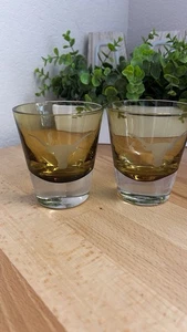 Amber Barware 2/Low Ball Etched Glasses VTG Football Longhorn Man Cave Western - Picture 1 of 9