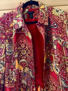 Grace Dane Lewis Blazer Jacket Red Orange Paisley Mid Length Sz 16 Red Lining - Picture 1 of 5
