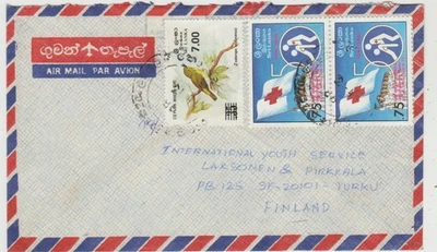 Sri Lanka 1986 Cover to Finland with '86 Red Cross issue in postage - Image 1 of 2