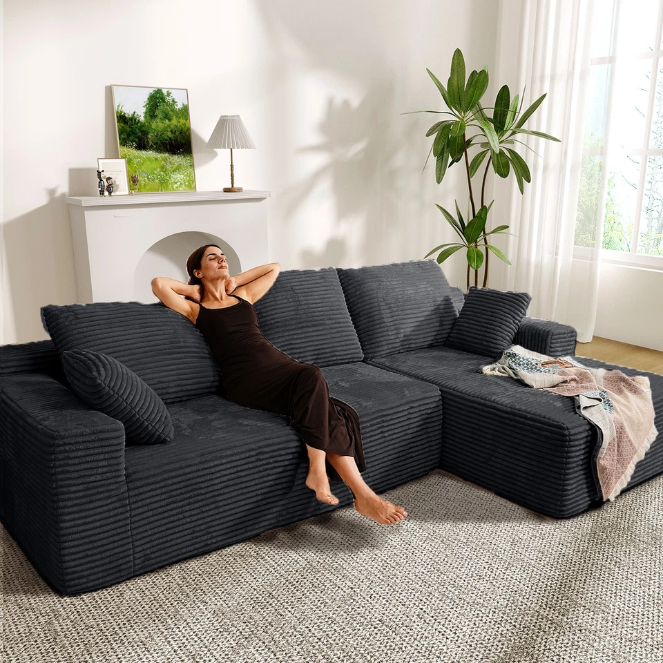 Ecksofa mit Schlaffunktion L-Form Couch Modulare Sofa mit Liegefläche Cordstoff - Bild 1 von 4