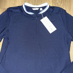 Lady Hagen Women's Rib Trim Long sleeve Golf 1/4 Zip Top Shirt, Navy, Medium NEW - Picture 1 of 9