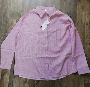 AISEW Womens Red & White Striped Long Sleeve Button Shirt Sz L Cotton/polyester - Picture 1 of 7