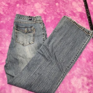 Miss YMI Jeans Damen Gr. 10 Low Rise Bootcut Light Wash Distressed Denim - Bild 1 von 14