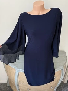 Lauren Ralph Lauren 6 Kleid Flatter Chiffonärmel Navy M U-Boot Ausschnitt 3/4 Pullover - Bild 1 von 7