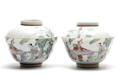 Par de tazas de té chinas antiguas de porcelana Foto 1 de 4