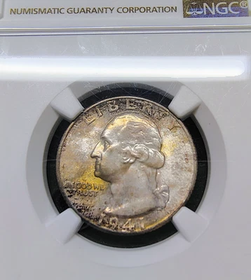Moeda de 25 centavos de prata Washington 1941 - Filadélfia - NGC MS 65 - Tonificação fantástica - Imagem 1 de 4