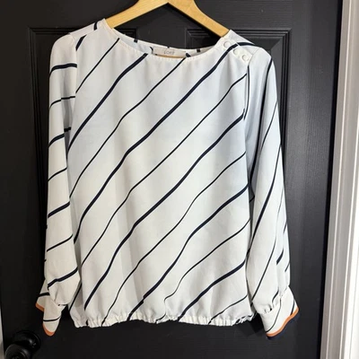 Blusa Camisa Loft Borde Rayas Dobladillo Burbuja Blanco y Negro Manga Larga Talla M Foto 1 de 4