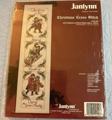 VTG Janlynn Victorian Christmas Bell Pull Cross Stitch Kit 1993 6" X 22" - Image 1 of 2
