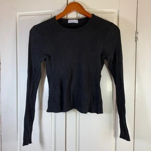 Urban Outfitters top a costine manica lunga nero girocollo maglia media Y2K minimal - Foto 1 di 12