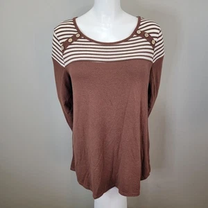 Cato Brown And Creme Long Sleeve Top Preloved In Good Condition Womens Size M - Picture 1 of 9