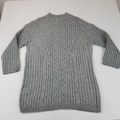 Express Women’s Gray Cable Knit Sweater Dress Tunic XL Mock Neck Ribbed NWT - Image 1 of 4