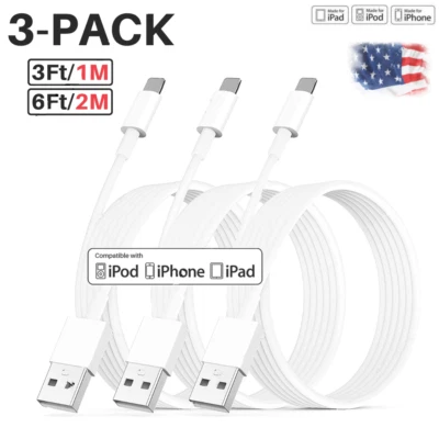 1/3Pack 3/6Ft USB Charger Cable Charging Cord For Apple iPhone 13 12 11 8 6 Plus - Image 1 of 4