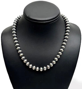 Native American 8mm Sterling Silver Navajo Pearls 14" Single Strand Necklace - Picture 1 of 10