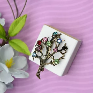 Broche prendedor de rama de arbusto de diamantes de imitación colorido de plata esterlina de colección pesa 9,2 gramos - Imagen 1 de 6