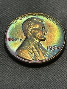 1964-D Lincoln Memorial Cent Beautiful Toning Greenish Pink Prism Hues #7 - Picture 1 of 6