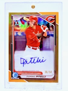 2024 Bowman Chrome Dominic Pitelli 1st Prospect Auto TRUE Gold Refractor /50 - Picture 1 of 2