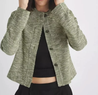 $525 New Rag & Bone Marisa Tweed Jacket In Green Size 12 - Image 1 of 4