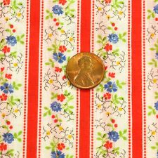 Vintage Floral Stripe Apparel Fabric Red White Cotton 2 YD