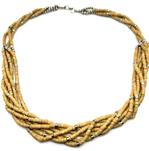 Afrikanische Knochen Perlen Torsade Silber Halskette Multistrand - Bild 1 von 5