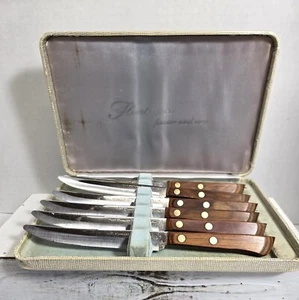 Vintage Feuerstein Besteck 6-teiliges Steakmesser Set mit Holzgriff im Etui - Bild 1 von 1