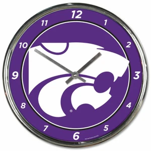 NCAA College Kansas State Wildcats 12" Round Chrome Wall Clock Fan Cave Decor - Picture 1 of 1
